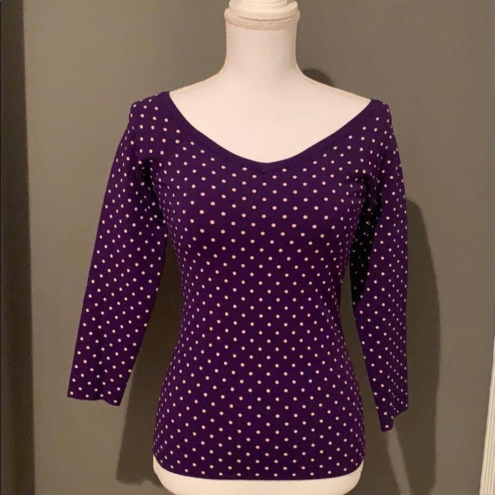 NWT Milly top. Purple with light pink polka dots.
